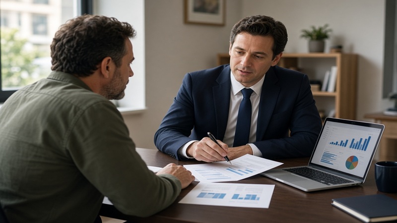 Economy Advisor RoarLeveraging discussing financial charts with a small business owner